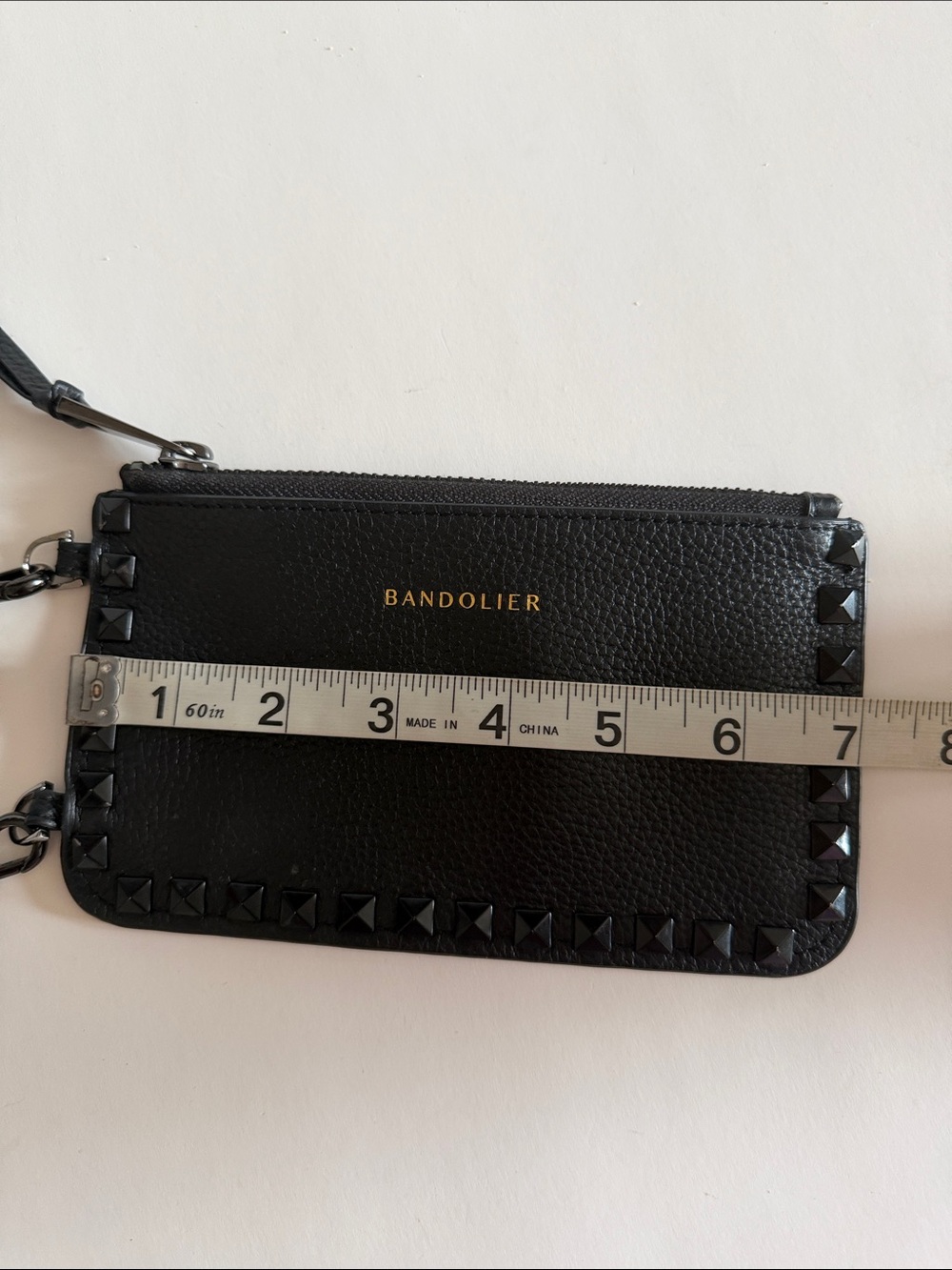 Bandolier Sarah Black Pebbled Leather Studded Crossbody Zip Pouch Wallet - Picture 5 of 7